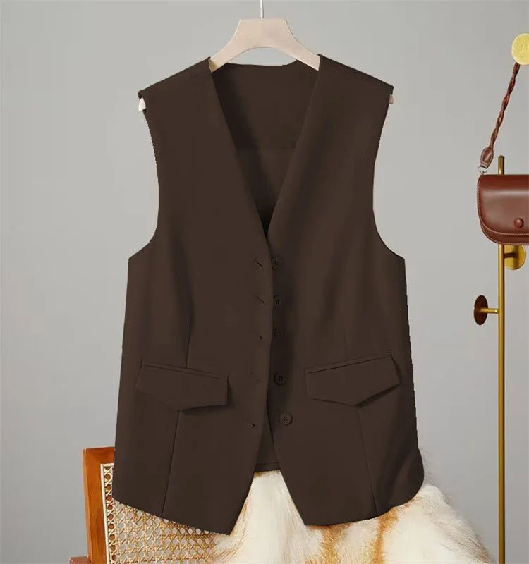 Vest Women Sleeveless Jacket Waistcoat V Neck Single Breasted Tops Outerwear Spring Summer Female 2025 Office Lady Vintage Coat - Maison zamor