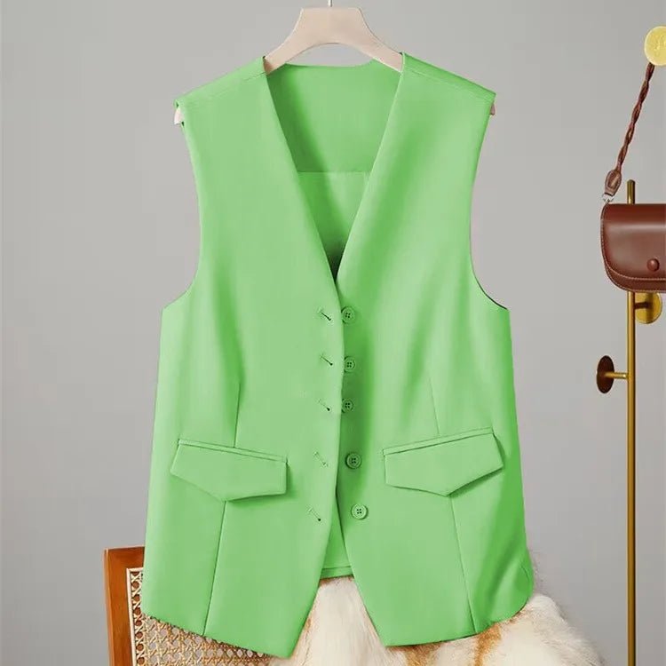 Vest Women Sleeveless Jacket Waistcoat V Neck Single Breasted Tops Outerwear Spring Summer Female 2025 Office Lady Vintage Coat - Maison zamor