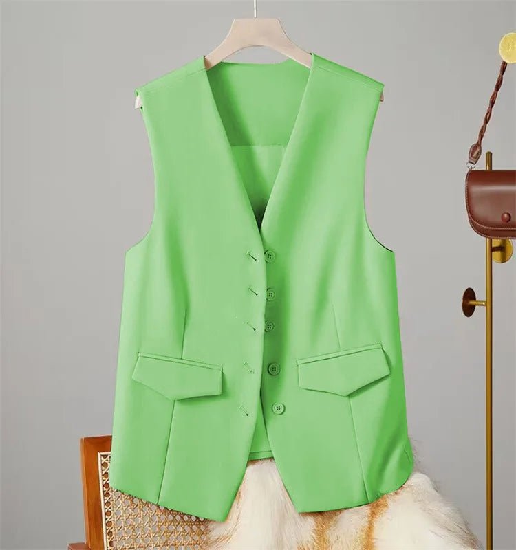Vest Women Sleeveless Jacket Waistcoat V Neck Single Breasted Tops Outerwear Spring Summer Female 2025 Office Lady Vintage Coat - Maison zamor
