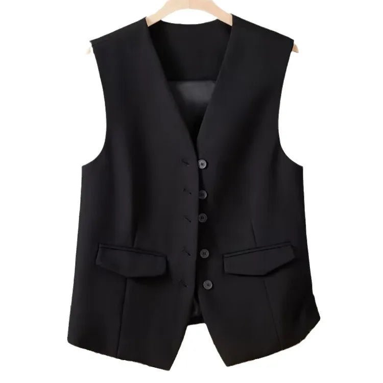 Vest Women Sleeveless Jacket Waistcoat V Neck Single Breasted Tops Outerwear Spring Summer Female 2025 Office Lady Vintage Coat - Maison zamor