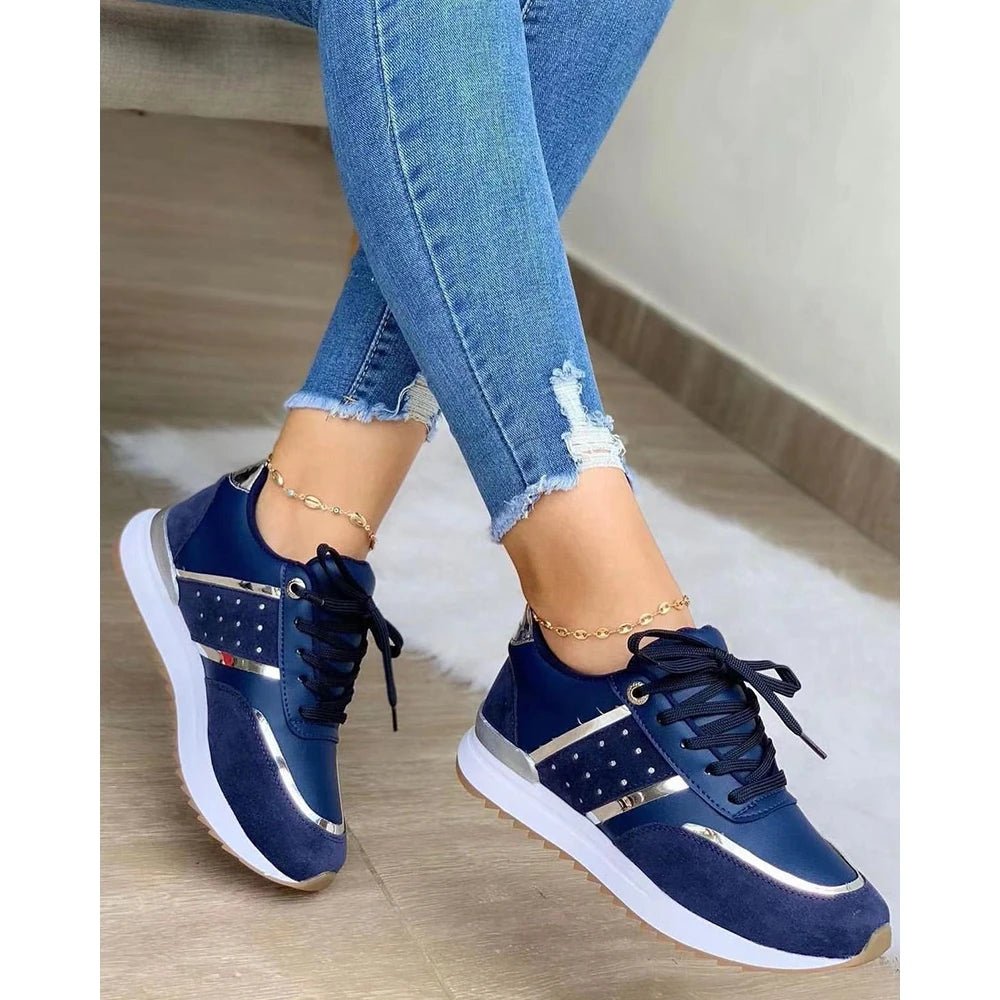 Women Contrast Paneled Lace - up Platform Boat Sneakers Spring Autumn Casual Sports Running Shoes Korean - Maison zamor
