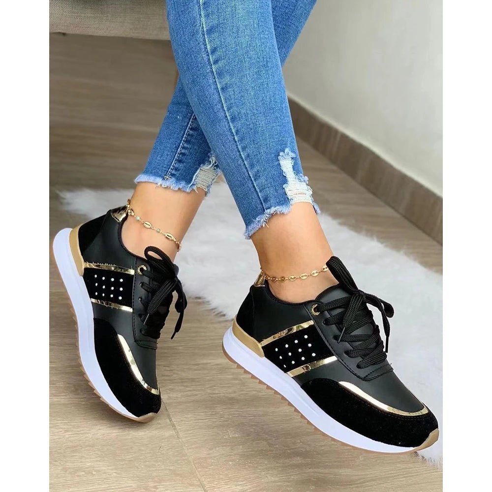 Women Contrast Paneled Lace - up Platform Boat Sneakers Spring Autumn Casual Sports Running Shoes Korean - Maison zamor