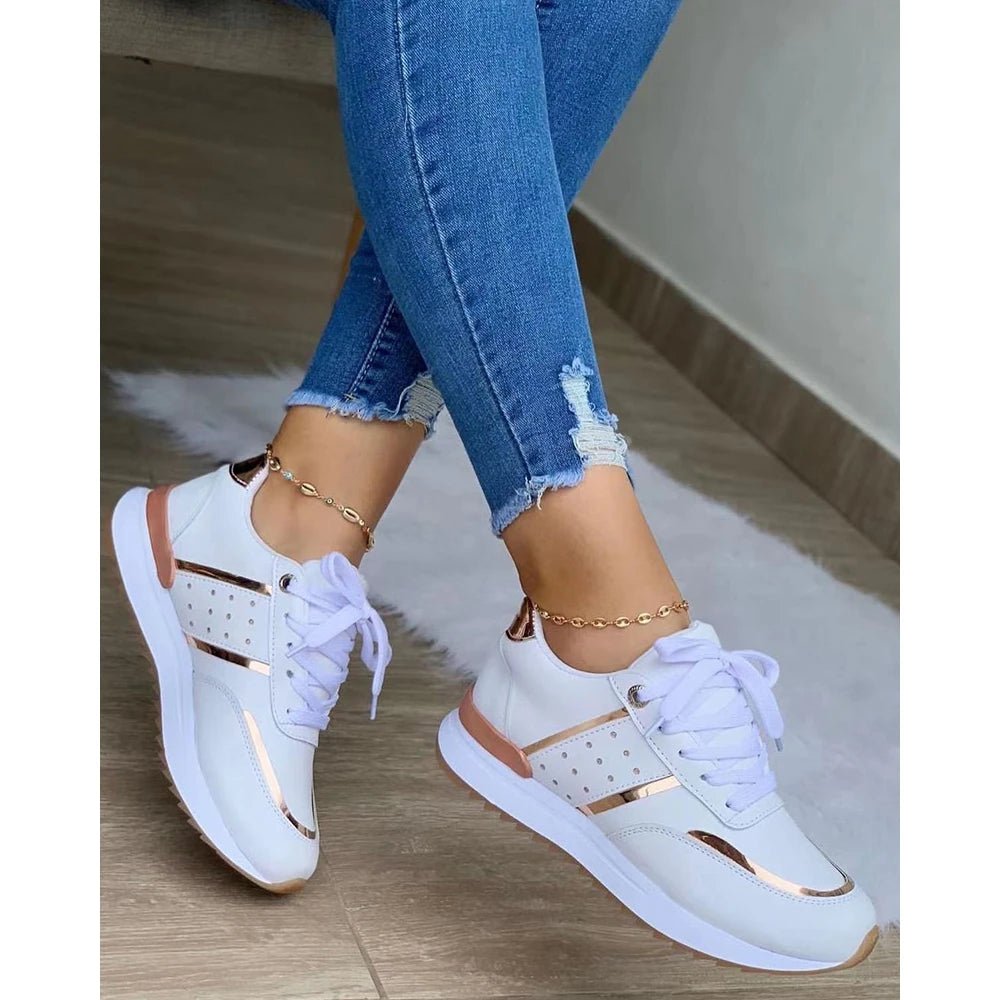 Women Contrast Paneled Lace - up Platform Boat Sneakers Spring Autumn Casual Sports Running Shoes Korean - Maison zamor