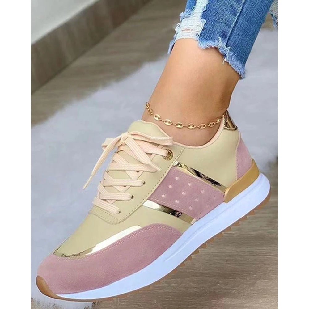 Women Contrast Paneled Lace - up Platform Boat Sneakers Spring Autumn Casual Sports Running Shoes Korean - Maison zamor