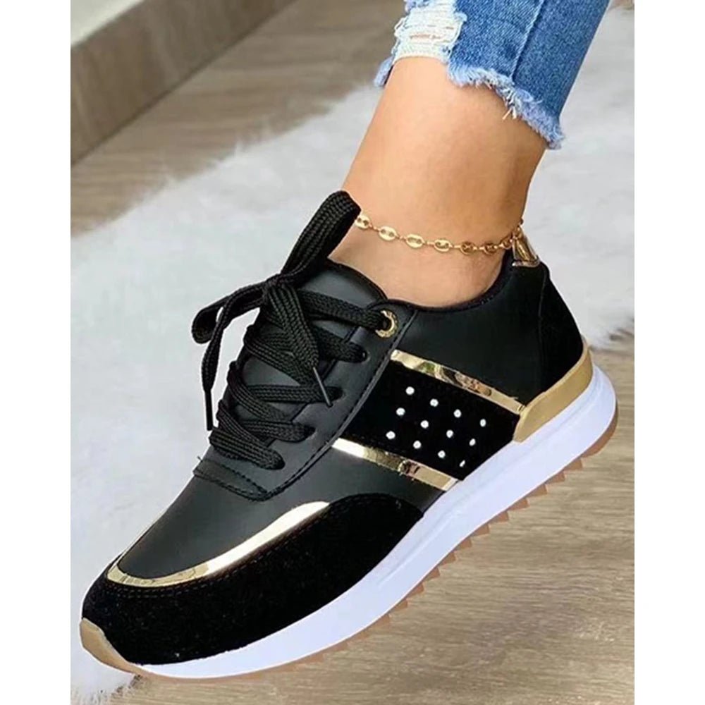 Women Contrast Paneled Lace - up Platform Boat Sneakers Spring Autumn Casual Sports Running Shoes Korean - Maison zamor