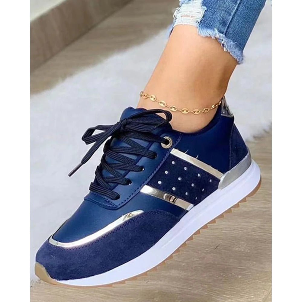 Women Contrast Paneled Lace - up Platform Boat Sneakers Spring Autumn Casual Sports Running Shoes Korean - Maison zamor