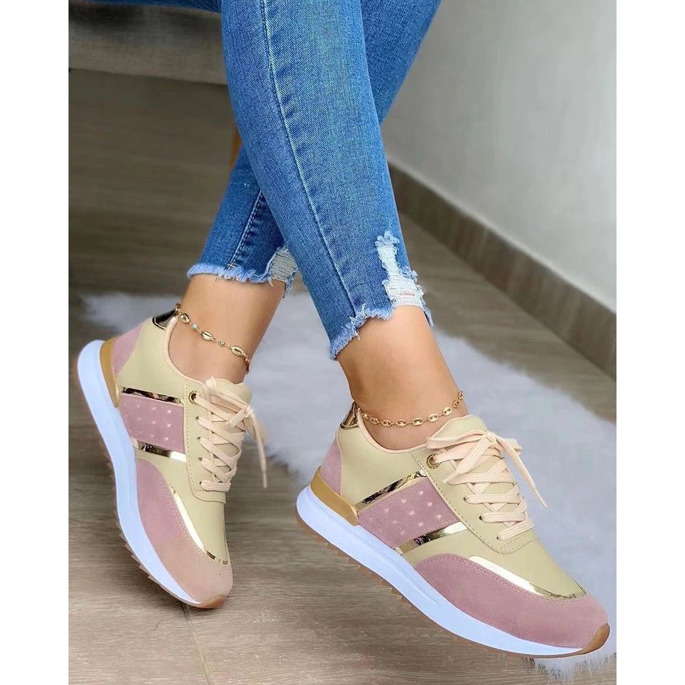Women Contrast Paneled Lace - up Platform Boat Sneakers Spring Autumn Casual Sports Running Shoes Korean - Maison zamor